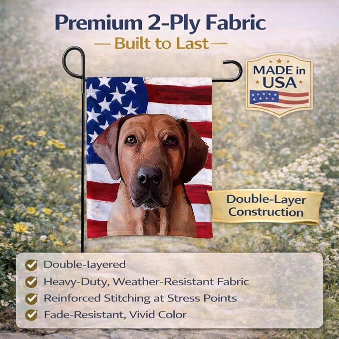 Caroline's Treasures CK6463GF Broholmer Dog American Flag Garden Flag Mailbox Flag Decorative Yard Flag Banner Outside Patio Artwork Yard Flower Beds, Garden Size, Multicolor