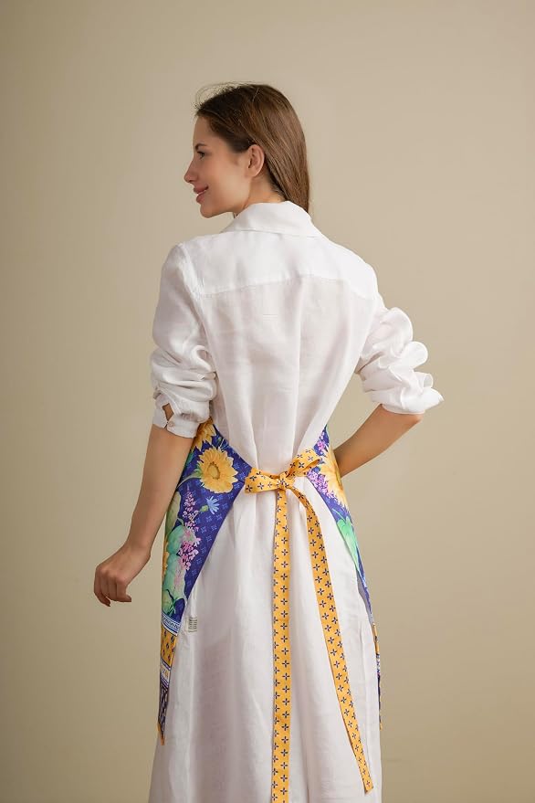 Maison d' Hermine Aprons for women with Pocket 100% Cotton (27.50"x31.50") | Adjustable Neck Strap & long ties Apron Men Chef Wedding Cooking Gardening Server Maid