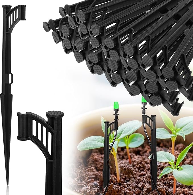 50 Pcs 12.8" Irrigation Drip Support Stakes 1/4 Inch Drip Irrigation Stakes for 1/4 Inch Drip Irrigation Tubing Hose Holder Drip Irrigation Support Stakes for Gardens Irrigation Supplies