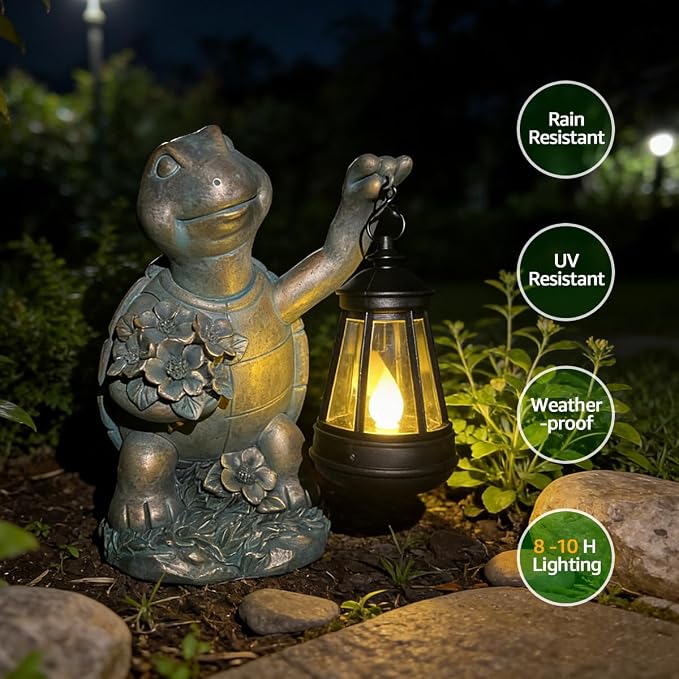 Solar Garden Outdoor Statues Lantern Figurines Light Decorations for Outdoor Patio Balcony Yard Lawn, Ideal Gifts for Mom Friends (Bronze- Turtle)