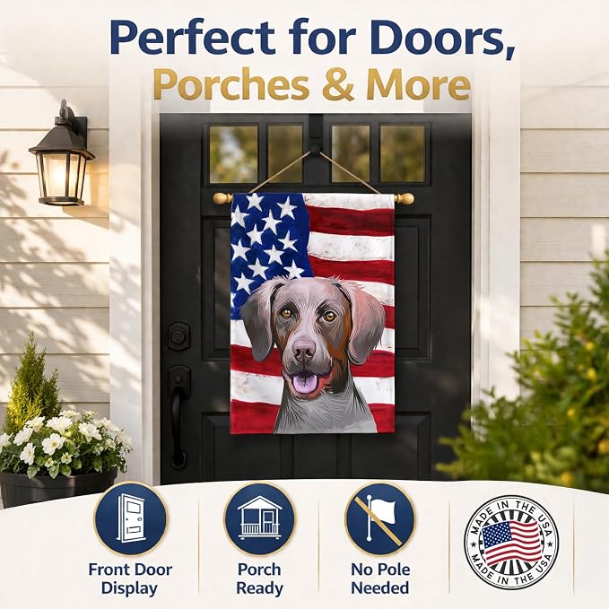 Caroline's Treasures CK6649CHF Pointer Dog American Flag House Flag Large Porch Sleeve Pole Decorative Outside Yard Banner Artwork Wall Hanging, Polyester, House Size, Multicolor