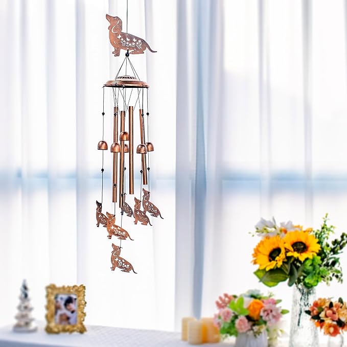 Dachshund Dog Wind Chimes for Outside,Dog Gifts for Women Men/Memorial Gift/Birthday Gifts Metal windchimes Outdoors/Indoors,Garden Decor,Patio,Home,Porch,Yard Decorations