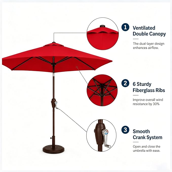 7.5ft Patio Umbrella, Outdoor Table Market Umbrella with Smooth Crank Lift, 6 Windproof Fiberglass Ribs, UPF50+ UV Protection for Deck, Pool, Garden and Backyard