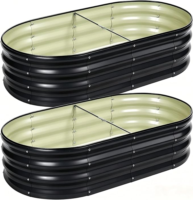 2 PCS Galvanized Raised Garden Bed 4x2x1 Ft, Oval Metal Outdoor Planter Box Kit with Safety Rubber Edge, Easy Assemble Bottomless Large Planting Container for Vegetable, Flower, Fruit, Grey