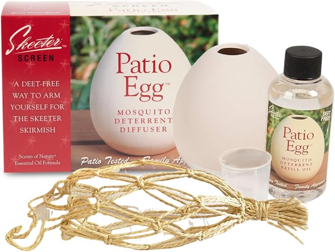 Skeeter Screen 90760R Patio Egg Diffuser – Decorative Essential Oil Set with 3-Month Supply – No Flame or Power – Includes Beaker & Netting – Patios, Garages, Stables – Covers Up to 300 Sq Ft (2 Pack)