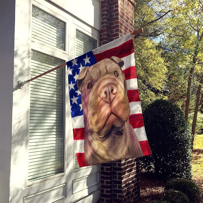 Caroline's Treasures CK6702CHF Shar Pei Dog American Flag House Flag Large Porch Sleeve Pole Decorative Outside Yard Banner Artwork Wall Hanging, Polyester, House Size, Multicolor