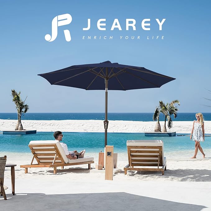 JEAREY 9FT Outdoor Patio Umbrella Outdoor Table Umbrella with Push Button Tilt and Crank, Market Umbrella 8 Sturdy Ribs UV Protection Waterproof for Pool, Garden (Navy)