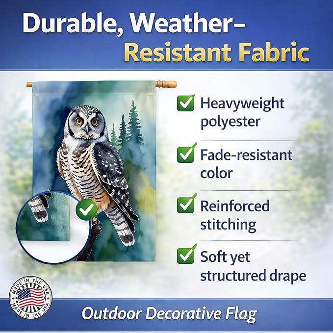Caroline's Treasures Northern Hawk Owl House Flag Large Porch Sleeve Pole Decorative Outside Yard Banner Artwork Wall Hanging, Polyester, House Size, Multicolor