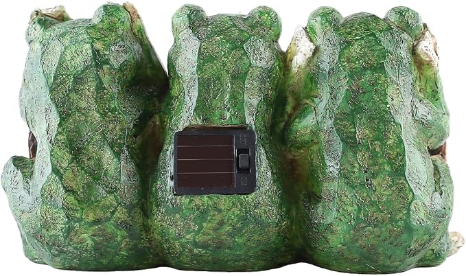 10.43"W Miniature Frog Solar Garden Statue, Three Wise Frogs Resin Lighted Welcome Sign, Outdoor Fairy Garden Accessories, Housewarming Gift for Patio, Yard, Porch, Entryway, Balcony, Lawn Ornament