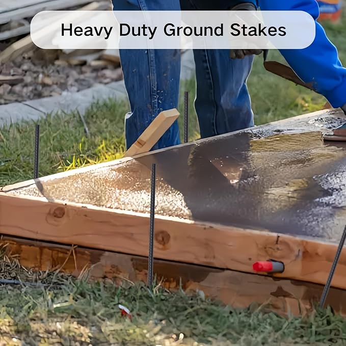 Rebar Stakes 16 Inch Heavy Duty 1/2 Inch Dia Straight Metal Spikes 20 Pack | Steel Ground Anchors with Chisel Point End for Plant Support, Garden Border,Landscape Edging