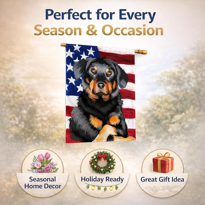 Caroline's Treasures CK6424CHF Beauceron American Flag House Flag Large Porch Sleeve Pole Decorative Outside Yard Banner Artwork Wall Hanging, Polyester, House Size, Multicolor