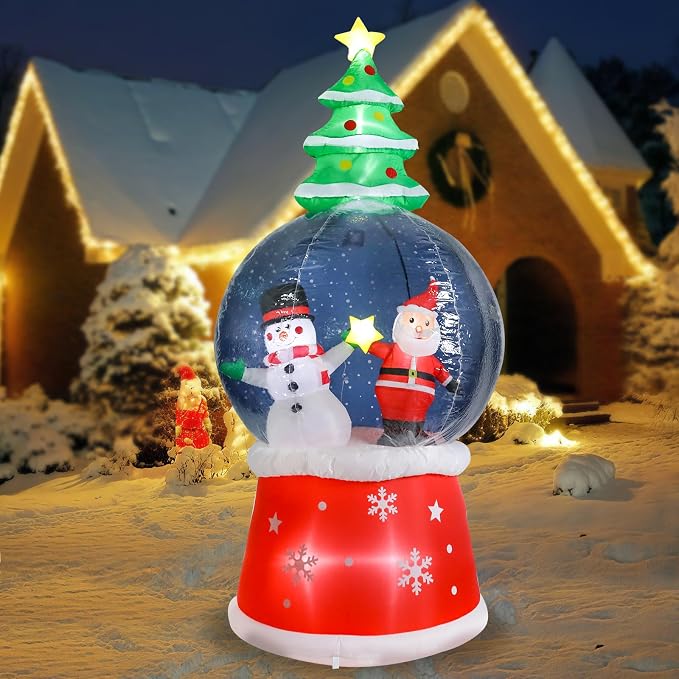MUMTOP Inflatable Snow Globe-Christmas Inflatable Outdoor Decoration - 7.68 FT Snowglobe Inflatable Outdoor with Snowman and Santa Inside Lighted Blow Up Inflatables for Garden Yard Outside Decor