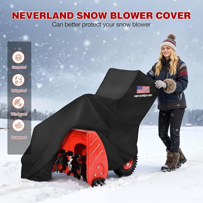 NEVERLAND Waterproof Snow Blower Cover - Snow Thrower Cover with American Flag Standard Size Fits Single and Two Stage Snow Blowers, Compatible with EGO, Toro, Honda, Ariens and Craftsman