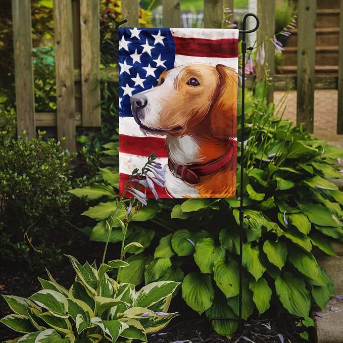 Caroline's Treasures CK6662GF Posavac Hound Dog American Flag Garden Flag Mailbox Flag Decorative Yard Flag Banner Outside Patio Artwork Yard Flower Beds, Garden Size, Multicolor
