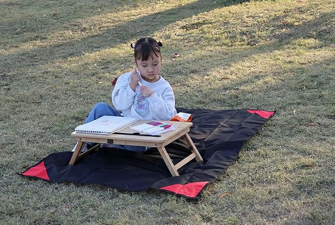Orga'Neat Pocket Picnic Blanket, Beach Mat Waterproof Sandproof, Compact Lightweight Small Tarp for Camping, Hiking, Backpacking, Festival, Travel, Foldable in Bags (Black/Red, 55"x39")