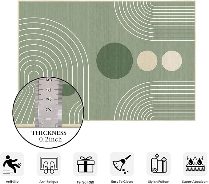 Boho Rug 4x6 Modern Geometric Minimalist Abstract Area Rug for Living Room Sage Green Mid Century Modern Contemporary Machine Washable Non-Slip Printed Low-Pile Carpet Dining Room Bedroom Office