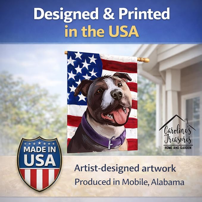 Caroline's Treasures CK6467CHF Bull Terrier Dog American Flag House Flag Large Porch Sleeve Pole Decorative Outside Yard Banner Artwork Wall Hanging, Polyester, House Size, Multicolor