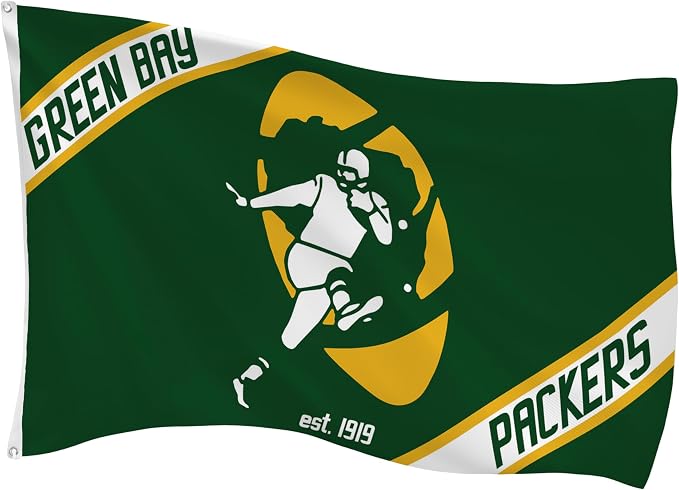NFL Green Bay Packers Flag with Vintage Logo, 3' x 5' Outdoor Estate Flag with Grommets, Outdoor Banner for Garden Patio Decoration, Indoor Wall Decor Flag for Room, Works with Flag Poles for Outside House