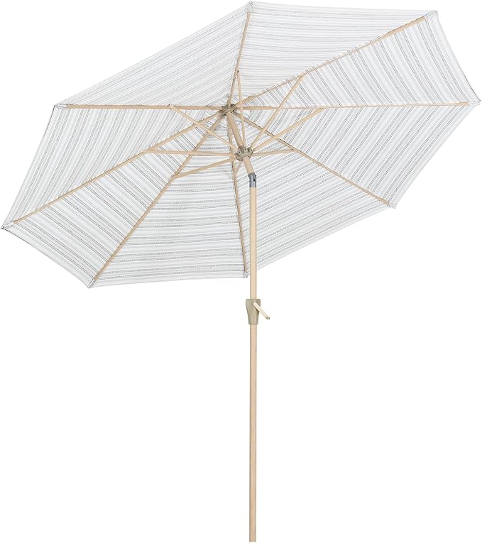 Tempera Striped Patio Umbrellas Outdoor Table Market Umbrellas with Crank & Pust Button Tilt|Auto-Tilt, 8 Steel Ribs, High Color-Fastness Canopy
