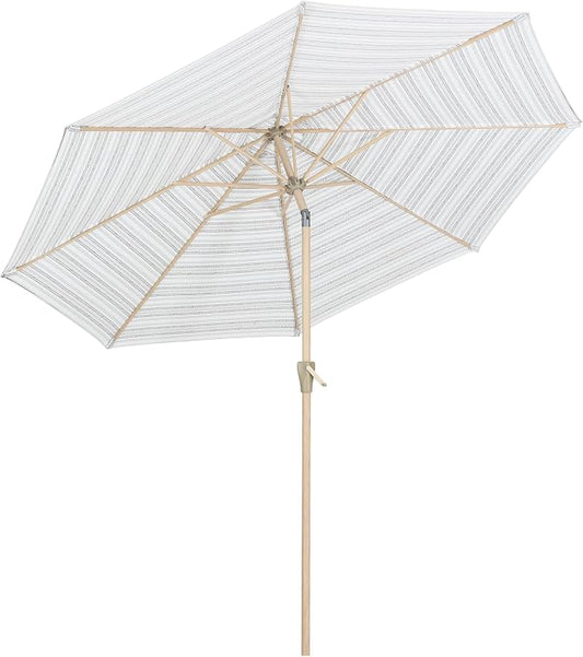Tempera Striped Patio Umbrellas Outdoor Table Market Umbrellas with Crank & Pust Button Tilt|Auto-Tilt, 8 Steel Ribs, High Color-Fastness Canopy