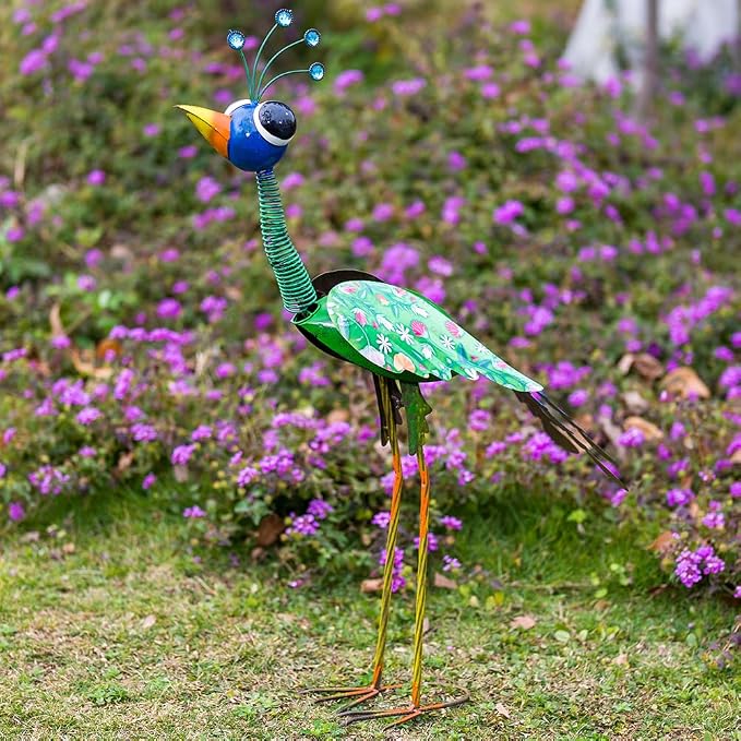 24'' Metal Wacky Peacock Garden Statues Outdoor Decor, Peacock Metal Yard Sculptures Art Decoration for Home Outsiede Patio Lawn Backyard, Gift for Women Lovers Moms(Blue & Green)