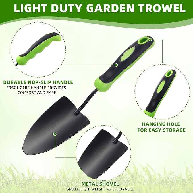 Yaocom 30 Pcs Garden Shovel Aluminum Alloy Heavy Duty Trowel Small Digging Shovels Metal Hand Trowel Spade with Soft Handle for Garden Lawn Yard Planting Tool (Shovel with Ruler,Green)