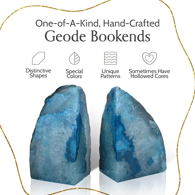 Nature's Decorations Teal Agate Bookends - A-Quality Medium Heavy Duty Geode, Turquoise & Aqua Premium Room Decor, Crystal Gift, 1 Pair (3-4 lbs)