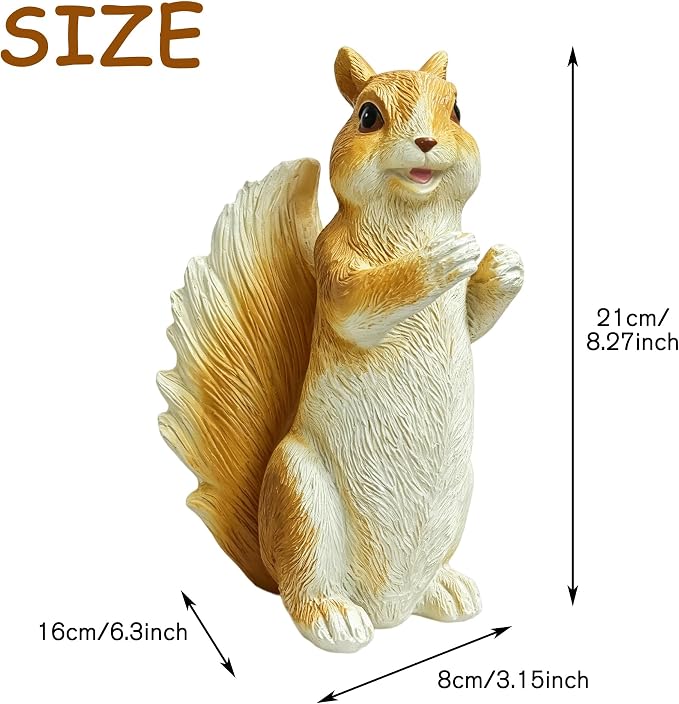 Cute Outdoor Resin Squirrel Statue Garden Decor - IP65 Waterproof Squirrel Sculpture, Unique Outdoor Decor, for Lawn and Garden Ornaments
