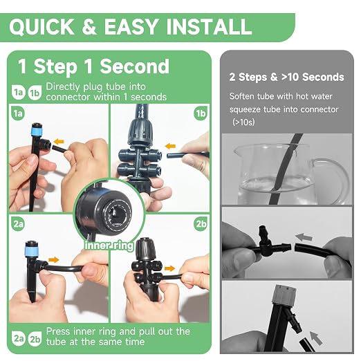 Riboud Quick-Connect 200FT Drip Irrigation System Kit, Automatic Garden Plant Watering System for Greenhouse, Yard, Lawn, with 1/2 inch 1/4 inch Irrigation Tubing Hose and Accessories