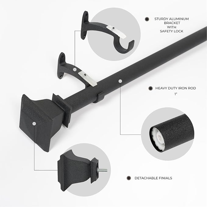 Deco Window Adjustable Curtain Rod for Windows 44 to 120 Inch (Pack of 2) Extendable Heavy Duty 1 Inch Iron Drapery Pole with Finials Wall Mounted French Door Curtain Rods (Dark Stone)