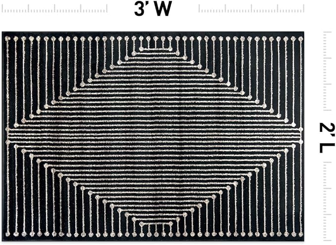 Rugshop Contemporary Bohemian Stripe Area Rug 2' x 3' Black | Jute Backing, Soft Medium Pile, Stain Resistant, No Shedding, Entryway, Bedside, Kitchen, Bathroom, Nursery, Foyer