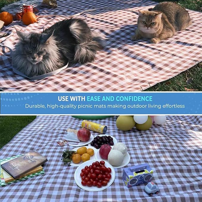 LRUUIDDE Oversize Picnic Beach Blanket, 80''x60'' Outdoor Waterproof Foldable Sandproof Blankets Plaid Picnic Mat for Beach Camping on Grass Picnic Blankets (Brown, 80x60in)