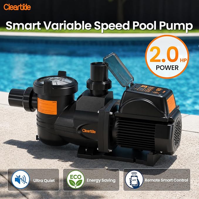 Cleartide Smart Variable Speed Pool Pump 2 HP, 220-240V AC, In-Ground/Above Ground Swimming Pool Pump With Smart Life APP Control, Energy Saving and Ultra Quiet