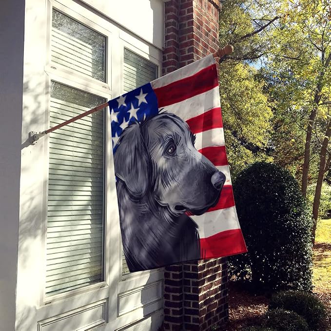 Caroline's Treasures CK6526CHF Flat-Coated Retriever American Flag House Flag Large Porch Sleeve Pole Decorative Outside Yard Banner Artwork Wall Hanging, Polyester, House Size, Multicolor