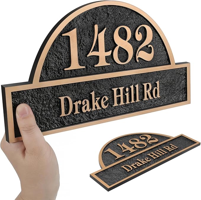 Address Plaque Creative Design - 12'' x 6.02'' Custom Address Sign for House,House Number Plaque Sign for Outside House,Driveway,Mailbox Metal & Large Options (Style 3)