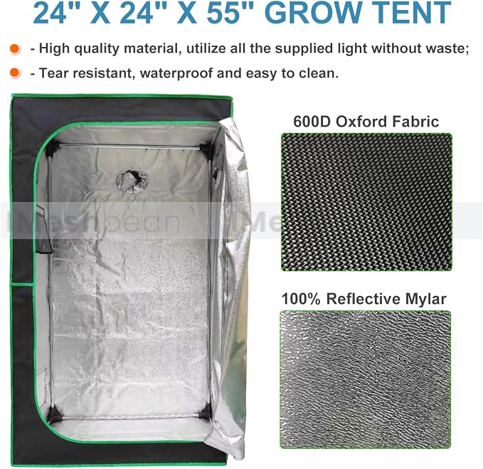 Grow Tent Kit Complete 2x2 ft High Reflective Mylar Hydroponics Indoor Plant Growing Tent with LED Grow Light Ventilaion Fan Growing System+Accesseries (24" x 24" x 55" + Carbon Filter)