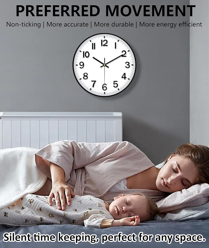 Wall Clocks Battery Operated, 12 Inch Non Ticking Digital Wall Clock, Silent Analog Clock for Bedroom Living Room Kitchen Office Gym Classroom Decor, Large Number Clocks for Seniors Elderly