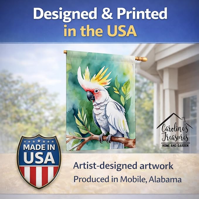 Caroline's Treasures Cockatoo House Flag Large Porch Sleeve Pole Decorative Outside Yard Banner Artwork Wall Hanging, Polyester, House Size, Multicolor