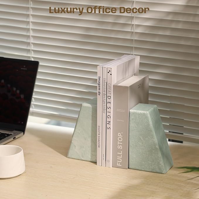 Marble Bookends, Large Stone Bookends for Heavy Books | Decorative Book Ends Heavy-Duty Marble Book Holders Stable Durable Unique Gift Choice