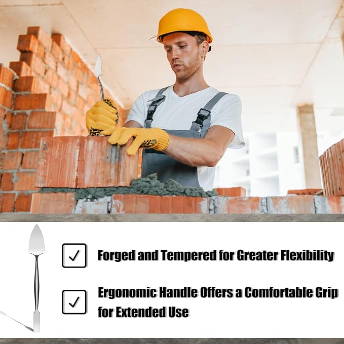 5/8" Trowel And Square Masonry Tools Forged Steel Trowel Concrete Tool Ornamental Stucco Tool Long-lasting Masonry Plaster Spatula for Glazing, Patch Work, Plaster, and Archeology