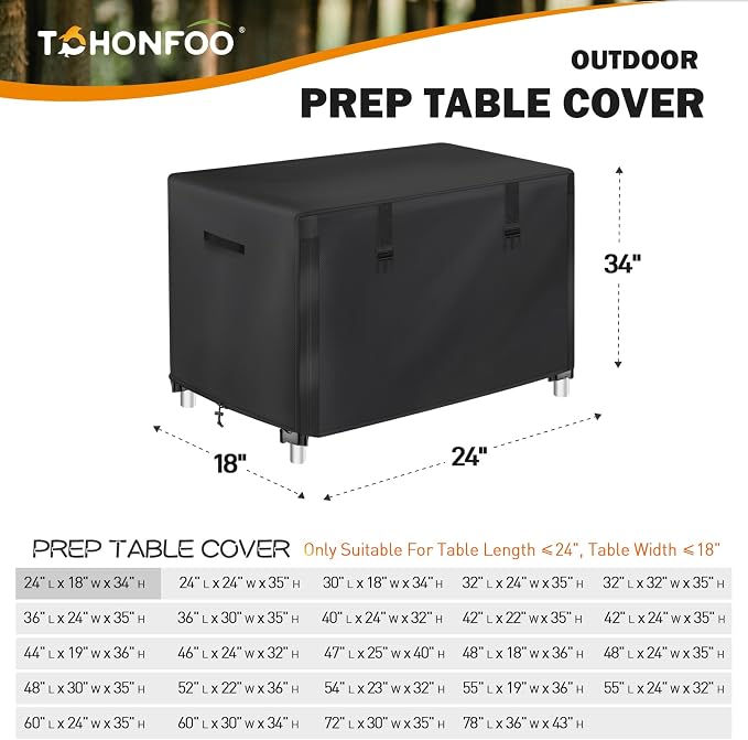 Outdoor Prep Table Cover with Split Zipper, Waterproof Patio Stainless Steel Metal BBQ Table Cover, Suitable for Outdoor Dining Table, Grill Table, BBQ Grill Cart, 24"L x 18"W x 34"H