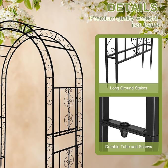 Garden Arch Trellis, Heavy-Duty Steel Frame Support Arbour Archway for Climbing Plant, Rose Vines, Vegetables, Outdoor Decoration for Lawn Backyard Party Wedding, Arc Top