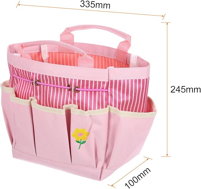 HARFINGTON 2pcs Garden Tool Bag 13.19" x 3.94" x 9.45" Large Oxford Tote Bag with Pockets Gardening Plant Tool Organizer Storage Carrier Store for Outdoor Women Men, Pink