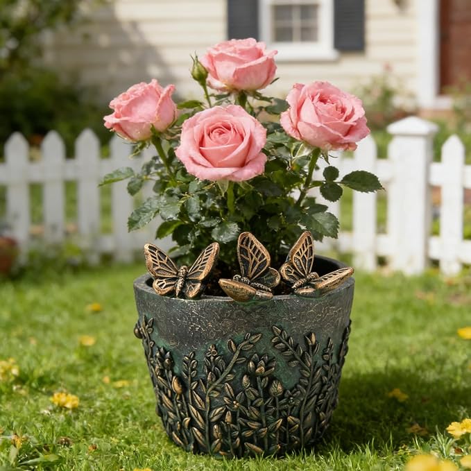 Butterfly Decorative Planter for Indoor Outdoor Resin Plant Pots Small Garden Flower Pot for Succulent Cactus Balcony Porch Patio Railing Office Gardening Lovers Women Home Decor