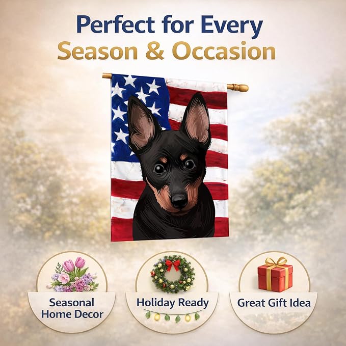 Caroline's Treasures CK6603CHF Lancashire Heeler American Flag House Flag Large Porch Sleeve Pole Decorative Outside Yard Banner Artwork Wall Hanging, Polyester, House Size, Multicolor