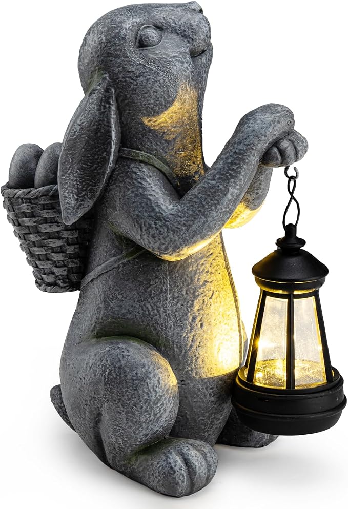 YDKOJGW Solar Garden Outdoor Statues Rabbit with Solar Lantern,Outdoor Bunny Figurines Decorations,Lawn Decor Bunny Statue for Patio, Balcony, Yard Ornament,Unique Housewarming and Easter Gifts