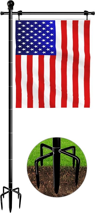 Koutemie 10FT Garden Flag Pole Stand with 5 Prong Base for 3x5 American Flags, Adjustable Heavy Duty Outdoor Flagpole Holder Kit for Yard Decoration, 1 Pack