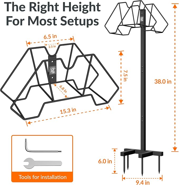 Giraffe Tools Garden Hose Holder Freestanding Heavy Duty Water Hose Holder Metal Stand, Holds 150FT Hose with 4 Spikes,Sturdy Hose Storage Stand for Outside Yard,Lawn,Garden,Black
