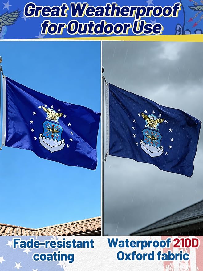 Double-Sided Embroidered Flags for Outside 3x5-210D Oxford Fabric Weatherproof Military Flags with 2 Brass Grommets for Garden Patio Decor, Gift for Veteran & Service Member (Blue)