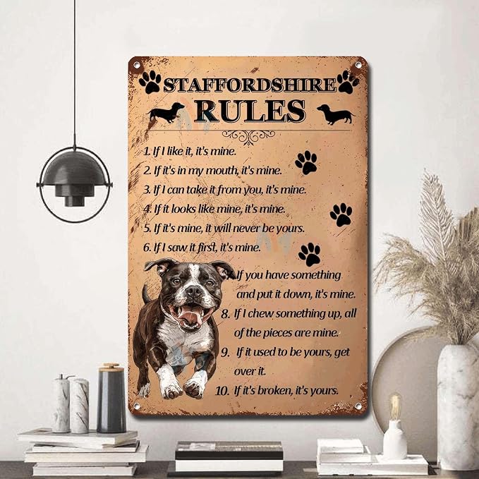 Metal Sign Tin Sign Vintage Wall Art Staffordshire Rules Bar Signs for Home Bar for Restaurant 6×8 Inches